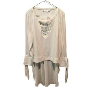 7th Avenue New York & Company Top Women Large White Polyester Stretch Hi-Low Hem